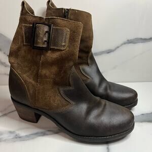 OluKai | Brown Waxed Leather Suede Zip Up Block Heel Kaiulani Boots Sz 8 FLAW